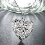 925 Silver 18 Inch Heart Photo Frame Necklace Women Wedding Party Charm