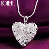 925 Silver Heart Photo Frame Necklace 18 Inch Snake Chain Women Wedding Charm
