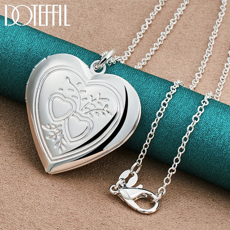 925 Silver 18 Inch Heart Photo Frame Necklace Wedding Charm Jewelry
