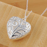 925 Silver 18" Stereoscopic Heart Zircon Pendant Necklace Women Wedding