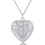 925 Silver 18" Stereoscopic Heart Zircon Pendant Necklace Women Wedding