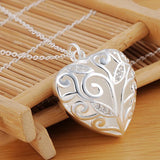 925 Silver 18" Stereoscopic Heart Zircon Pendant Necklace Women Wedding