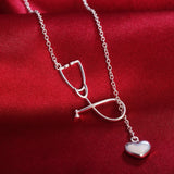 925 Sterling Silver Stethoscope Heart Pendant Necklace for Women