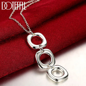 925 Sterling Silver Square Pendant Necklace Geometric Charm Jewelry