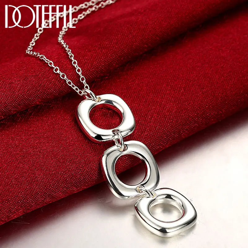 925 Sterling Silver Square Pendant Necklace Geometric Charm Jewelry