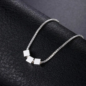 925 Silver 18" Three Squares Box Chain Necklace Wedding Party Jewelry