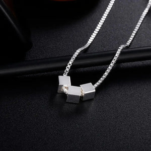 925 Silver 18" Three Squares Box Chain Necklace Wedding Party Jewelry
