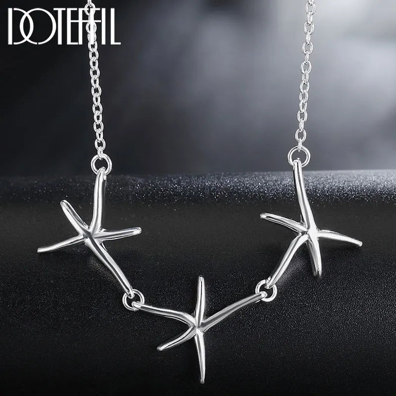 925 Silver Starfish Pendant Necklace for Women Wedding Party