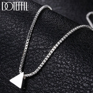925 Silver Triangle Pendant Box Chain Necklace 18 Inch