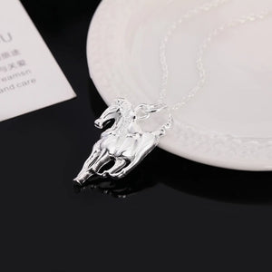 925 Silver 18" Hanging Horse Pendant Necklace Wedding Party Charm Jewelry