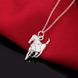 925 Silver 18" Hanging Horse Pendant Necklace Wedding Party Charm Jewelry