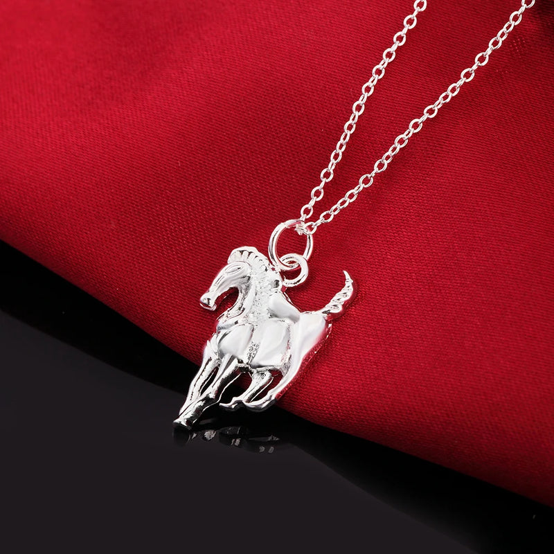 925 Silver 18" Hanging Horse Pendant Necklace Wedding Party Charm Jewelry