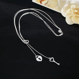 925 Sterling Silver Heart-Shaped Key 18" Snake Chain Necklace