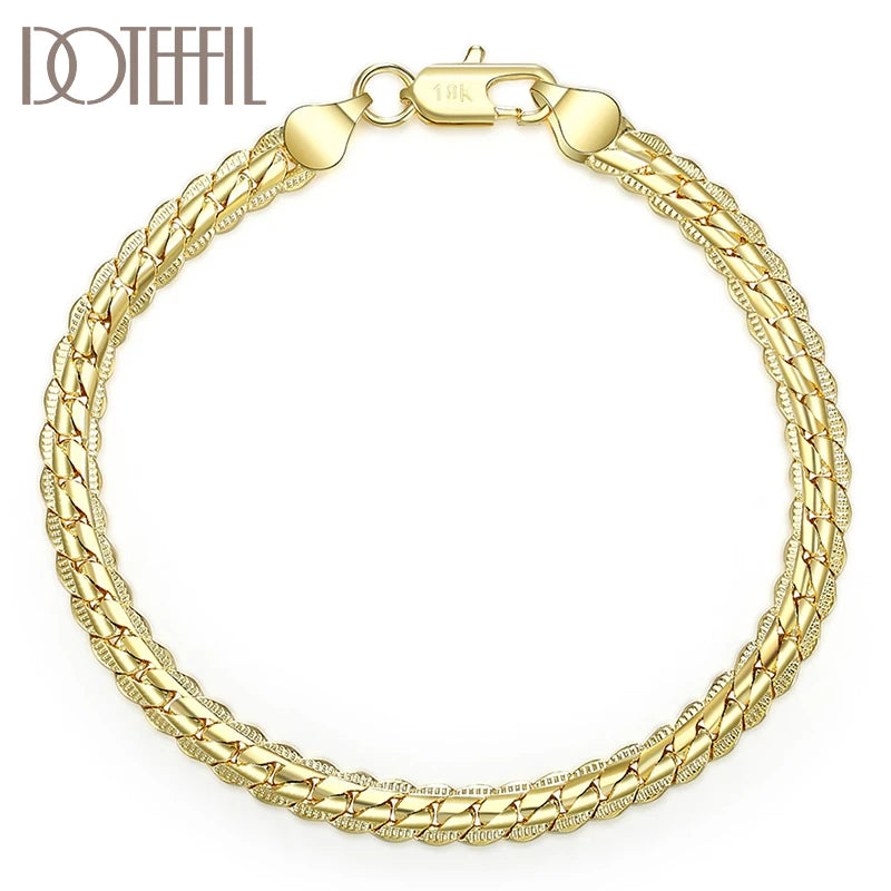 925 Sterling Silver 18K 6mm Sideways Chain Bracelet Wedding Engagement Jewelry