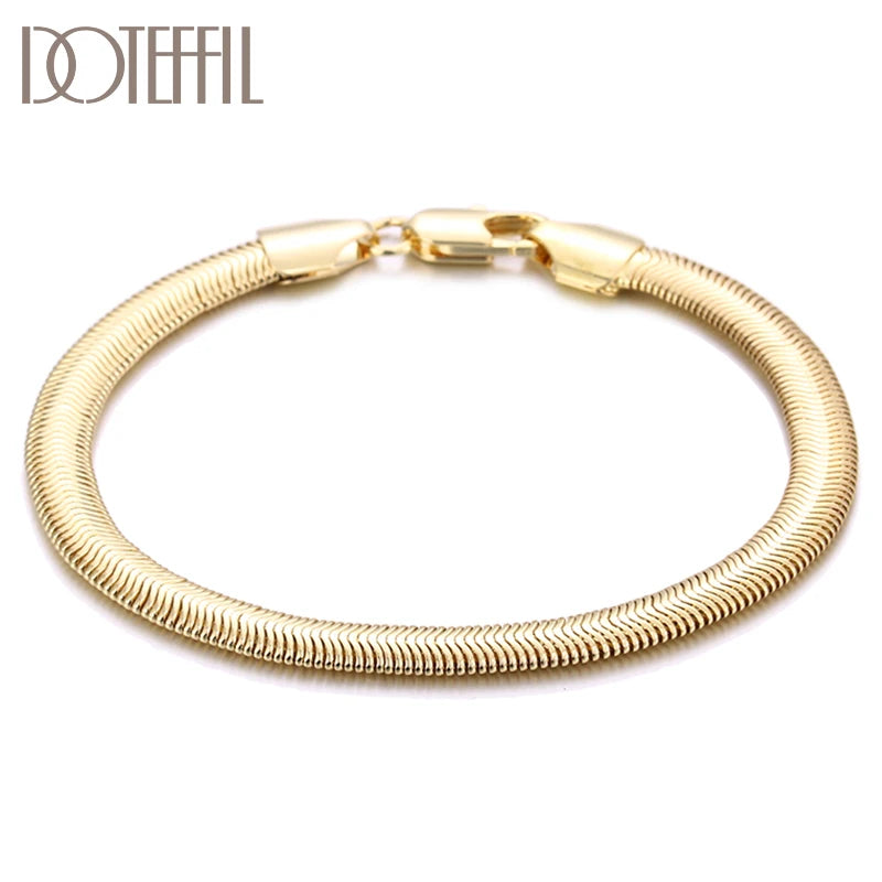 925 Silver & 18K 6mm Snake Bone Bracelet Women Party Jewelry