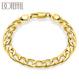 925 Silver 18K Flat Side Chain Bracelet Women Wedding Party Jewelry