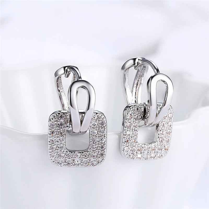 925 Silver/18K Square Zircon Earrings Wedding Party Gift