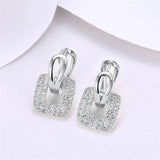 925 Silver/18K Square Zircon Earrings Wedding Party Gift