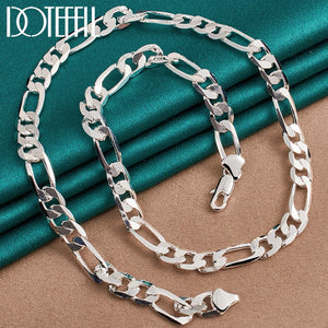 925 Sterling Silver 20 Inch 8mm Side Chain Necklace Wedding Party Charm Jewelry
