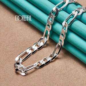 925 Sterling Silver 20 Inch 8mm Side Chain Necklace Wedding Party Charm Jewelry
