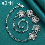 925 Silver 20in Five Flower Pendant Necklace Chain Women Wedding Charm