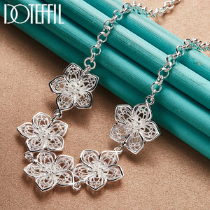 925 Silver 20in Five Flower Pendant Necklace Chain Women Wedding Charm