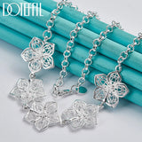 925 Silver 20in Five Flower Pendant Necklace Chain Women Wedding Charm