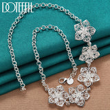 925 Silver 20in Five Flower Pendant Necklace Chain Women Wedding Charm