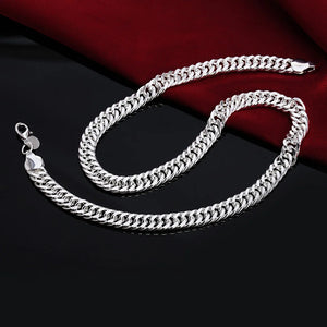 925 Silver 20" 10mm Full Sideways Chain Necklace Wedding Party Jewelry