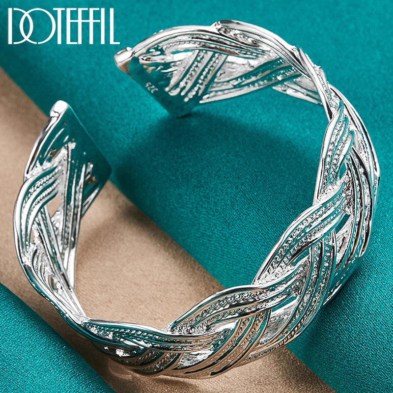 925 Silver 27mm Interwoven Bangle Bracelet Wedding Engagement Charm Jewelry
