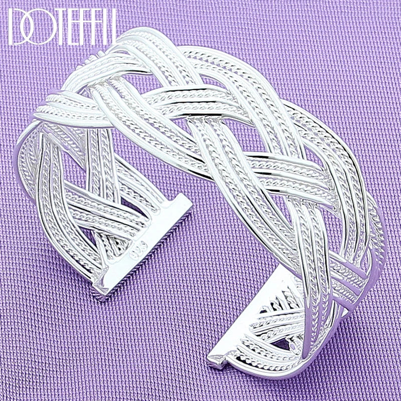 925 Silver Interwoven Bangle Bracelet Wedding Charm Party Jewelry