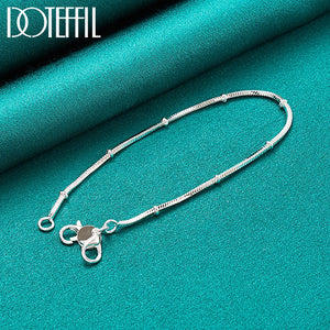 925 Silver 2mm Snake Bone Bead Chain Bracelet Wedding Engagement
