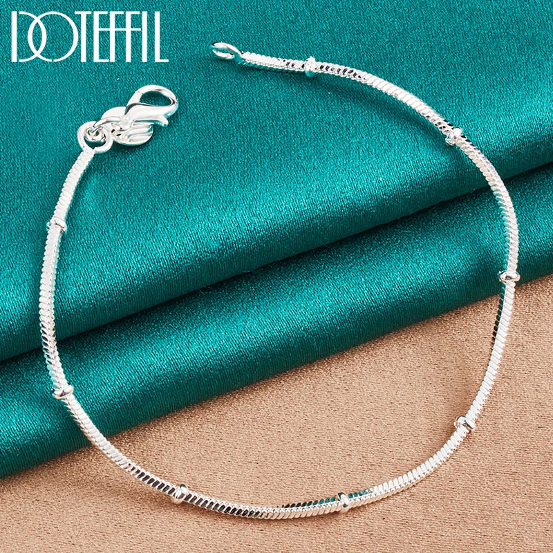 925 Silver 2mm Snake Bone Bead Chain Bracelet Wedding Engagement