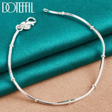 925 Silver 2mm Snake Bone Bead Chain Bracelet Wedding Engagement