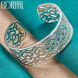 925 Silver 30mm Hollow Heart Bangle Bracelet Wedding Engagement Party Jewelry