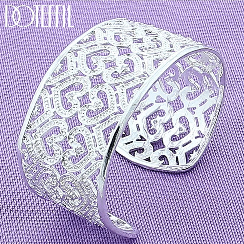 925 Silver 30mm Hollow Heart Bangle Bracelet Wedding Engagement Party Jewelry