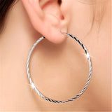 925 Silver 35/50mm Round Circle Hoop Earrings Women Gift Charm Wedding Jewelry