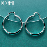 925 Sterling Silver 35mm Circle Smooth Hoop Earring For Woman