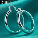 925 Sterling Silver 35mm Circle Smooth Hoop Earring For Woman