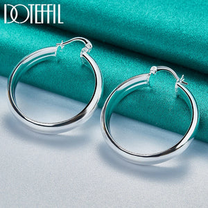 925 Sterling Silver 35mm Circle Smooth Hoop Earring For Woman