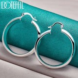 925 Sterling Silver 35mm Circle Smooth Hoop Earring For Woman