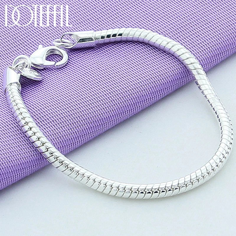 925 Silver 3mm Snake Chain Bracelet Women Wedding Engagement Charm Jewelry