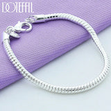 925 Silver 3mm Snake Chain Bracelet Women Wedding Engagement Charm Jewelry