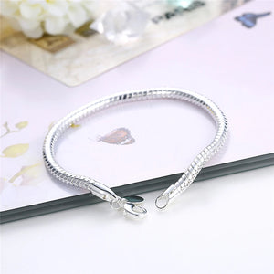 925 Silver 3mm Snake Chain Bracelet Women Wedding Engagement Charm Jewelry