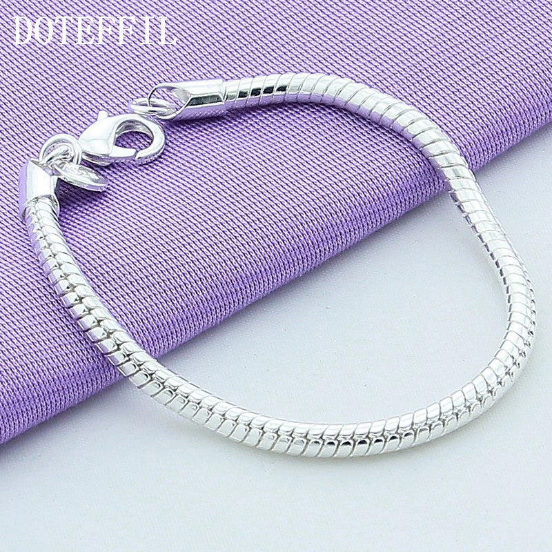 925 Silver 3mm 8'' Snake Chain Bracelet, Women's Wedding Party Jewelry
