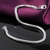 925 Silver 3mm Snake Chain Bracelet Women Wedding Party Jewelry