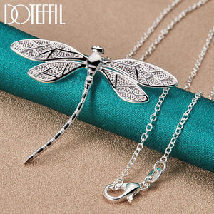 925 Silver Dragonfly Pendant Necklace 40-75cm Chain Women Wedding Jewelry