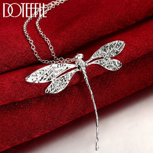 925 Silver Dragonfly Pendant Necklace 40-75cm Chain Women Wedding Jewelry