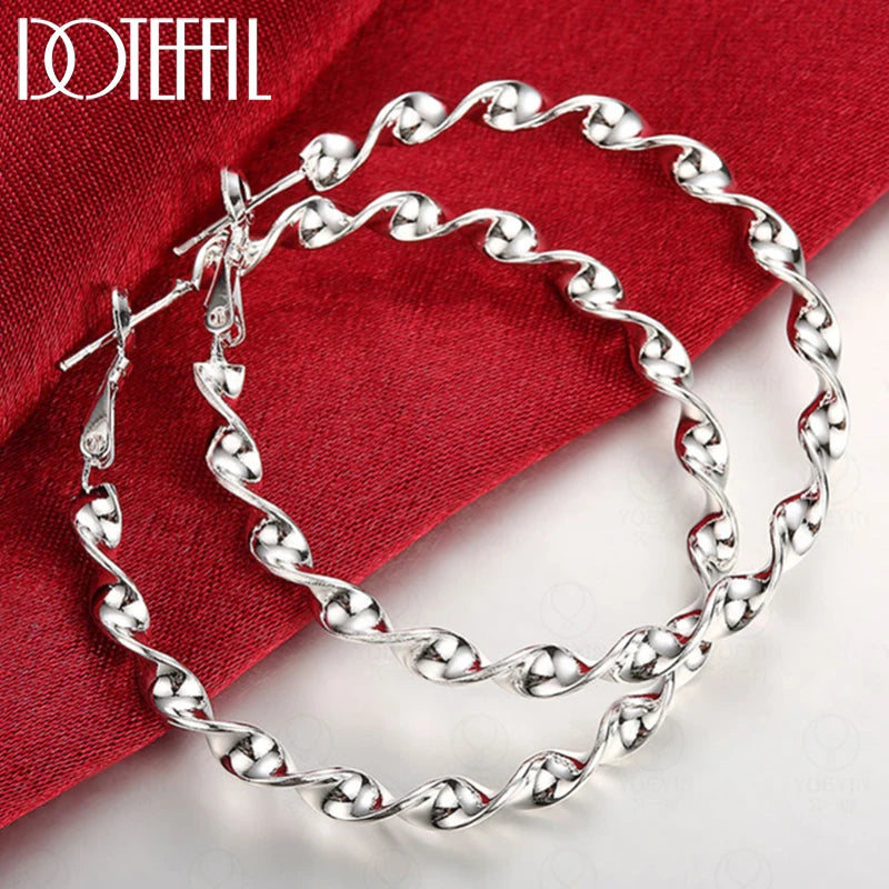 925 Sterling Silver Wave Hoop Earrings for Women