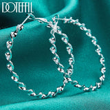 925 Silver Wave Hoop Earring For Women Party Wedding Jewelry